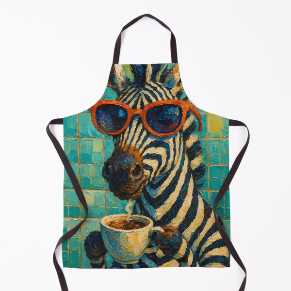 Item preview, Abstract Painting of Zebra's Coffee Break | Whimsical Cute Zebra Illustration | Colorful Modern Café Animal Wall Art Print designed and sold by PaintedPixels01.