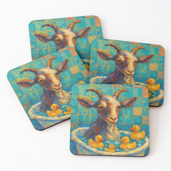 Item preview, Abstract Painting of Whimsical Goat Bath | Cute Playful Goat Illustration | Colorful Modern Farmhouse Bathroom Wall Art Print designed and sold by PaintedPixels01.