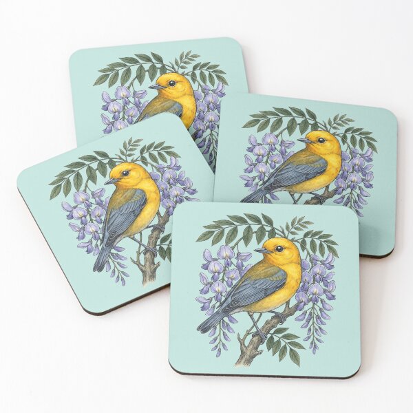 Item preview, Prothonotary Warbler with Wisteria Blossoms designed and sold by BirdsnStuff.