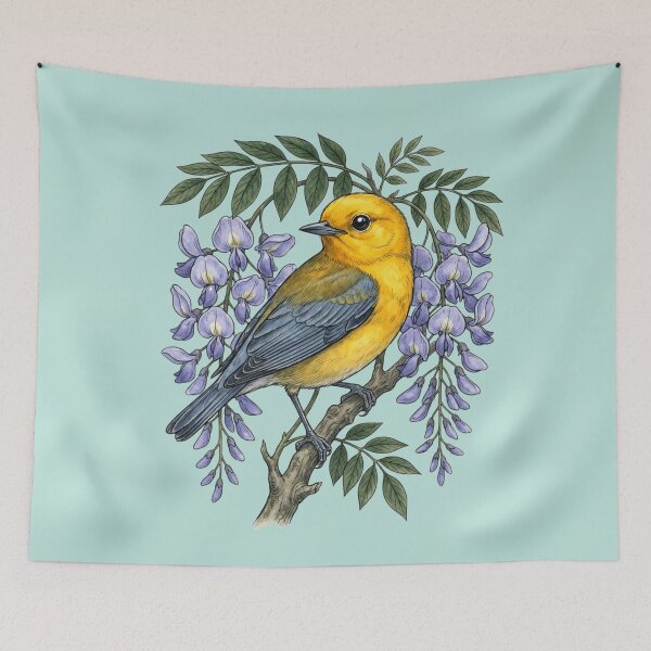 Item preview, Prothonotary Warbler with Wisteria Blossoms designed and sold by BirdsnStuff.