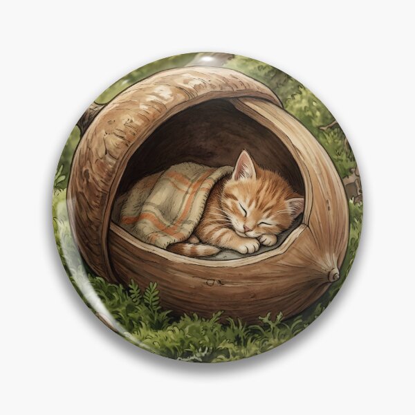 Item preview, Tiny Kitten Sleeping in a Giant Acorn Shell Forest Miniature Illustration designed and sold by DuckOddity.