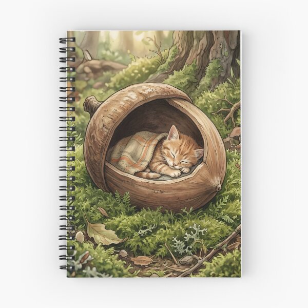 Item preview, Tiny Kitten Sleeping in a Giant Acorn Shell Forest Miniature Illustration designed and sold by DuckOddity.