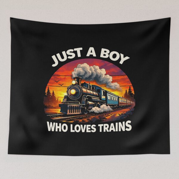 Item preview, Just A Boy Who Loves Trains - Vintage Retro Steam Locomotive Train Art designed and sold by BendyBeasts.