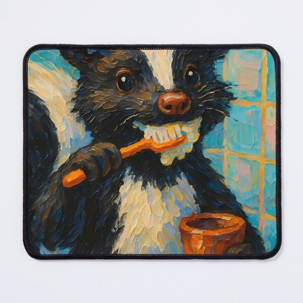 Item preview, Abstract Impasto Painting of Whimsical Skunk Bathroom Scene | Cute Playful Skunk Illustration | Colorful Modern Kids Bathroom Wall Art Print designed and sold by PaintedPixels01.