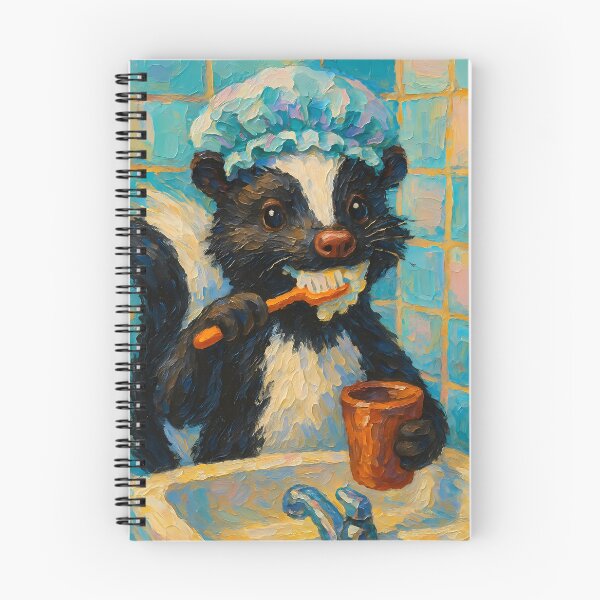 Item preview, Abstract Impasto Painting of Whimsical Skunk Bathroom Scene | Cute Playful Skunk Illustration | Colorful Modern Kids Bathroom Wall Art Print designed and sold by PaintedPixels01.