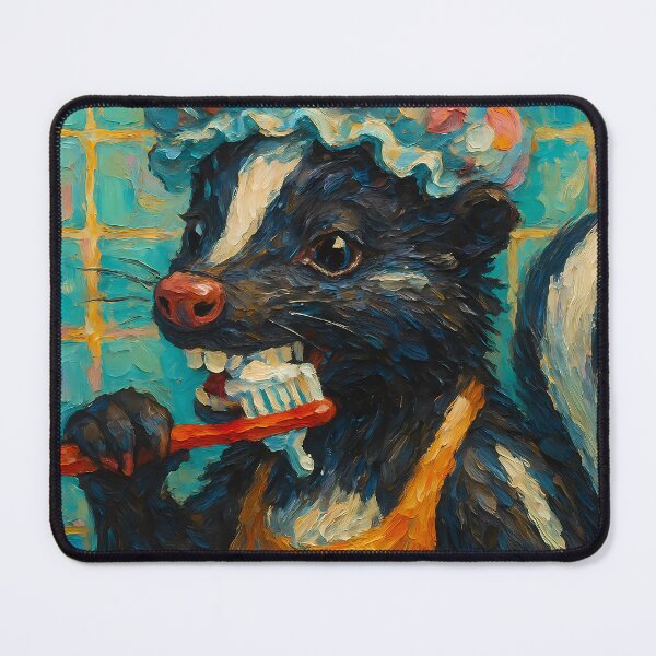 Item preview, Abstract Impasto Painting of Whimsical Skunk Bathroom Scene | Cute Playful Skunk Illustration | Colorful Modern Kids Bathroom Wall Art Print designed and sold by PaintedPixels01.