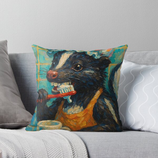 Item preview, Abstract Impasto Painting of Whimsical Skunk Bathroom Scene | Cute Playful Skunk Illustration | Colorful Modern Kids Bathroom Wall Art Print designed and sold by PaintedPixels01.