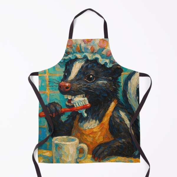 Item preview, Abstract Impasto Painting of Whimsical Skunk Bathroom Scene | Cute Playful Skunk Illustration | Colorful Modern Kids Bathroom Wall Art Print designed and sold by PaintedPixels01.