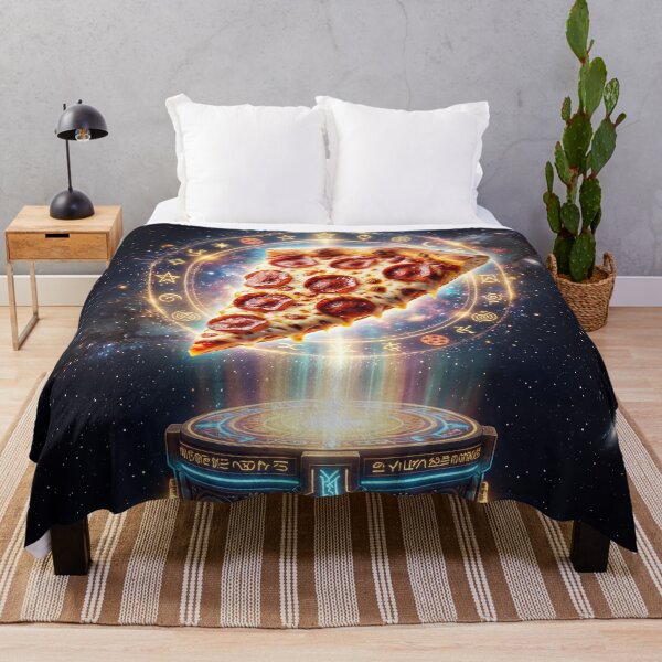 Aperçu de l'œuvre Levitating Pepperoni Pizza Above Sacred Cosmic Pedestal créée et vendue par ASTRAL ART LAB.