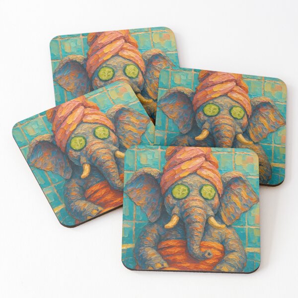 Item preview, Abstract Impasto Painting of Elephant Spa Retreat | Whimsical Cute Elephant Illustration | Colorful Modern Self-Care Animal Wall Art Print designed and sold by PaintedPixels01.