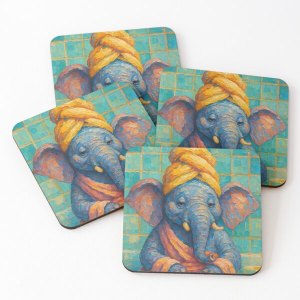 Item preview, Abstract Impasto Painting of Elephant Spa Retreat | Whimsical Cute Elephant Illustration | Colorful Modern Self-Care Animal Wall Art Print designed and sold by PaintedPixels01.
