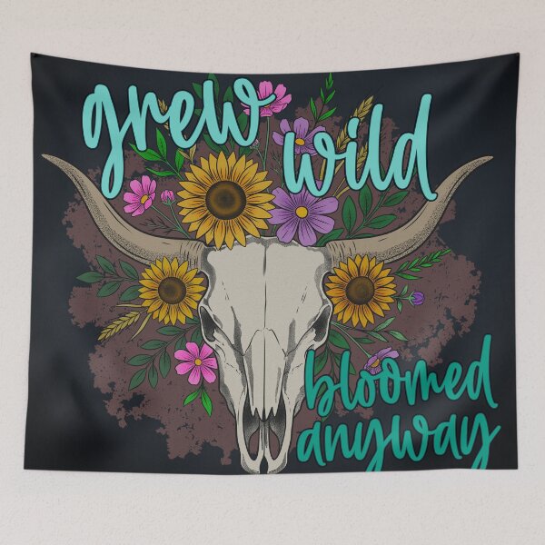 Item preview, Grew Wild, Bloomed Anyway Boho Longhorn Skull Wildflower Design designed and sold by Ink & Kind Studio.
