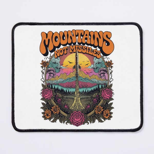 Item preview, Mountains Not Missiles | Retro Sunset Mountain Graphic designed and sold by Skyrocketz.