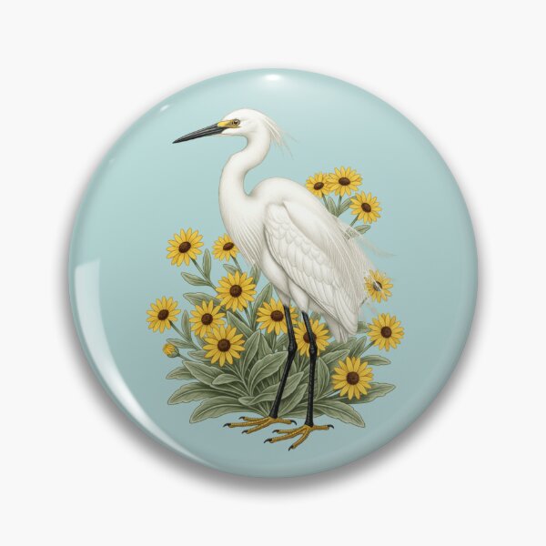 Item preview, Snowy Egret with Yellow Wildflowers Wildlife Nature  designed and sold by BirdsnStuff.