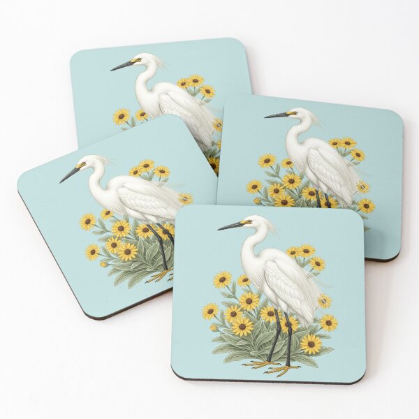 Item preview, Snowy Egret with Yellow Wildflowers Wildlife Nature  designed and sold by BirdsnStuff.