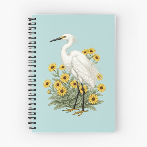 Item preview, Snowy Egret with Yellow Wildflowers Wildlife Nature  designed and sold by BirdsnStuff.