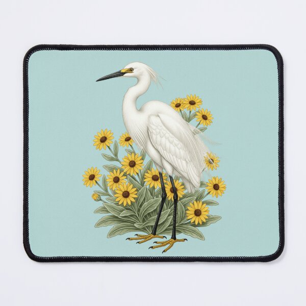 Item preview, Snowy Egret with Yellow Wildflowers Wildlife Nature designed and sold by BirdsnStuff.
