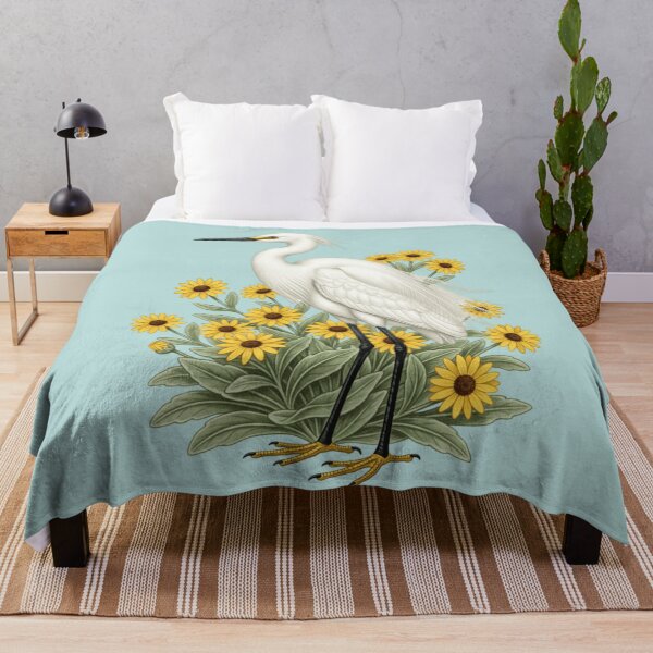 Item preview, Snowy Egret with Yellow Wildflowers Wildlife Nature designed and sold by BirdsnStuff.