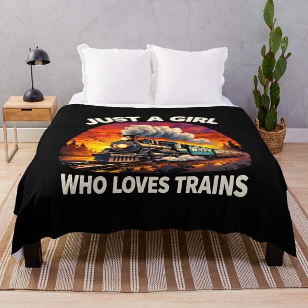 Item preview, Just A Girl Who Loves Trains - Vintage Retro Steam Locomotive Train Art designed and sold by BendyBeasts.