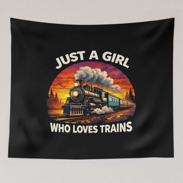 Item preview, Just A Girl Who Loves Trains - Vintage Retro Steam Locomotive Train Art designed and sold by BendyBeasts.