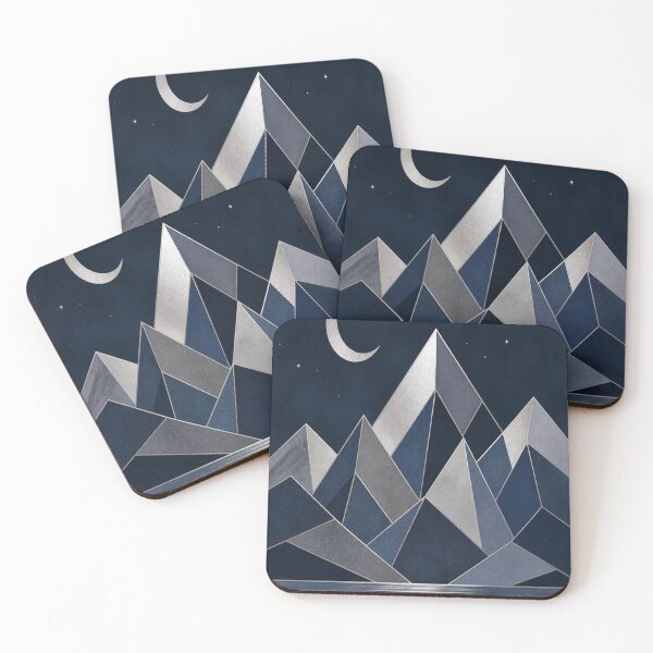 Item preview, Cool Indigo Blue Geometric Mountain Peak Crescent Moon Landscape designed and sold by Gameshalah's Designs Hub.