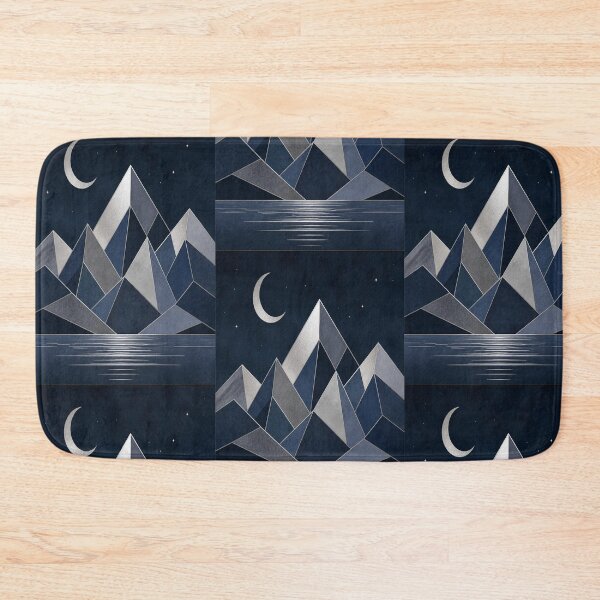 Item preview, Cool Indigo Blue Geometric Mountain Peak Crescent Moon Landscape designed and sold by Gameshalah's Designs Hub.