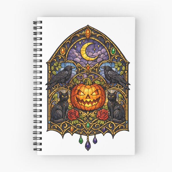 Item preview, Halloween Stained Glass | Gothic Jack-o'-Lantern | Black Cats & Ravens Moon Art designed and sold by MrDev.