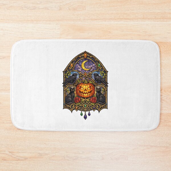 Item preview, Halloween Stained Glass | Gothic Jack-o'-Lantern | Black Cats & Ravens Moon Art designed and sold by MrDev.