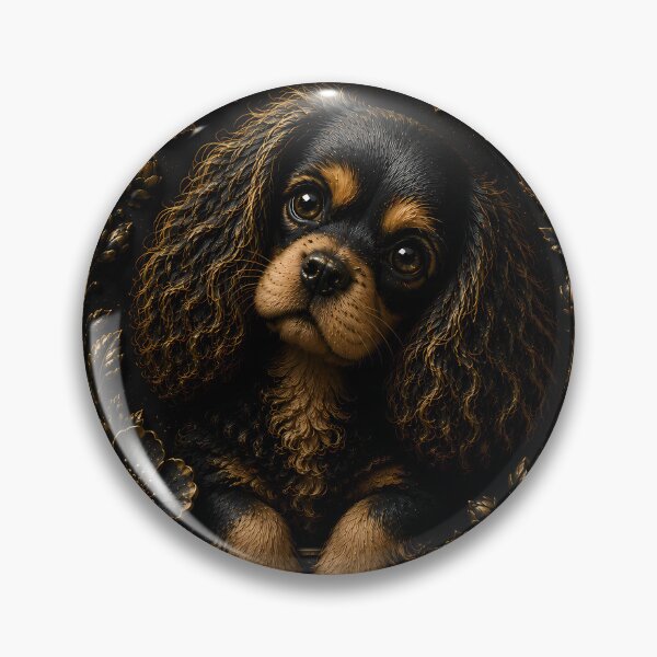Item preview, Black Gold Cavalier King Charles Spaniel Floral Relief Art – Floral Garden Edition designed and sold by ManJiangHong.