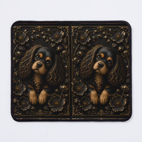 Item preview, Black Gold Cavalier King Charles Spaniel Floral Relief Art – Floral Garden Edition designed and sold by ManJiangHong.