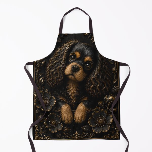 Item preview, Black Gold Cavalier King Charles Spaniel Floral Relief Art – Floral Garden Edition designed and sold by ManJiangHong.