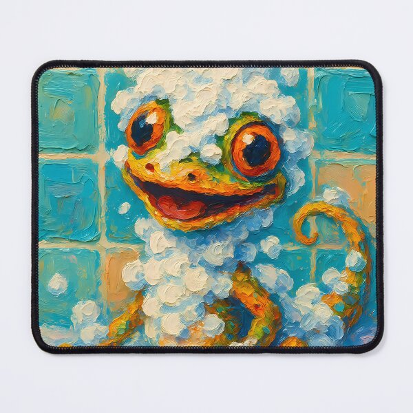 Item preview, Abstract Impasto Painting of Foamy Gecko Delight | Whimsical Cute Gecko Illustration | Colorful Modern Bathroom Animal Wall Art Print designed and sold by PaintedPixels01.