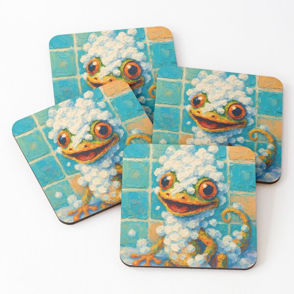 Item preview, Abstract Impasto Painting of Foamy Gecko Delight | Whimsical Cute Gecko Illustration | Colorful Modern Bathroom Animal Wall Art Print designed and sold by PaintedPixels01.