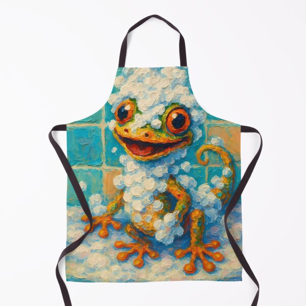 Item preview, Abstract Impasto Painting of Foamy Gecko Delight | Whimsical Cute Gecko Illustration | Colorful Modern Bathroom Animal Wall Art Print designed and sold by PaintedPixels01.