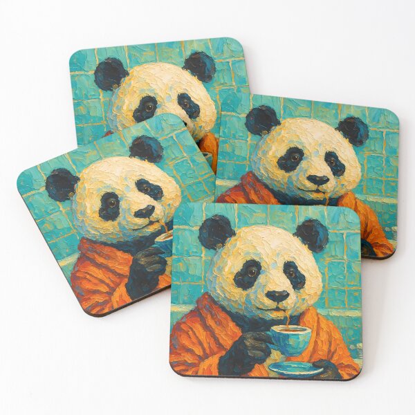 Item preview, Abstract Impasto Painting of Whimsical Panda Tea Time | Cute Cozy Panda Illustration | Colorful Modern Cottagecore Animal Wall Art Print designed and sold by PaintedPixels01.