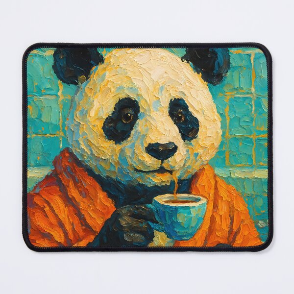 Item preview, Abstract Impasto Painting of Whimsical Panda Tea Time | Cute Cozy Panda Illustration | Colorful Modern Cottagecore Animal Wall Art Print designed and sold by PaintedPixels01.