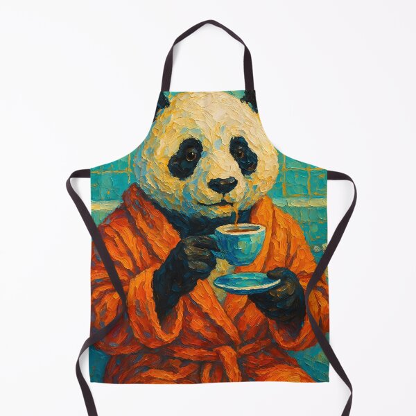 Item preview, Abstract Impasto Painting of Whimsical Panda Tea Time | Cute Cozy Panda Illustration | Colorful Modern Cottagecore Animal Wall Art Print designed and sold by PaintedPixels01.