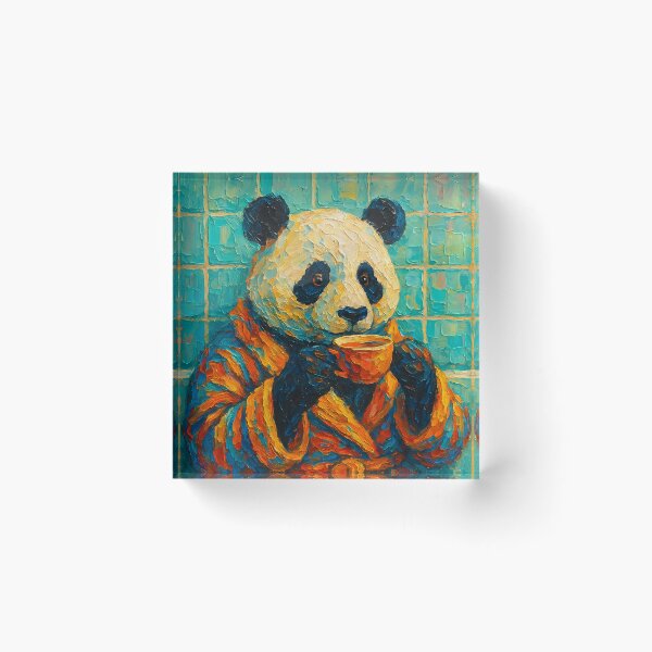 Item preview, Abstract Impasto Painting of Whimsical Panda Tea Time | Cute Cozy Panda Illustration | Colorful Modern Cottagecore Animal Wall Art Print designed and sold by PaintedPixels01.