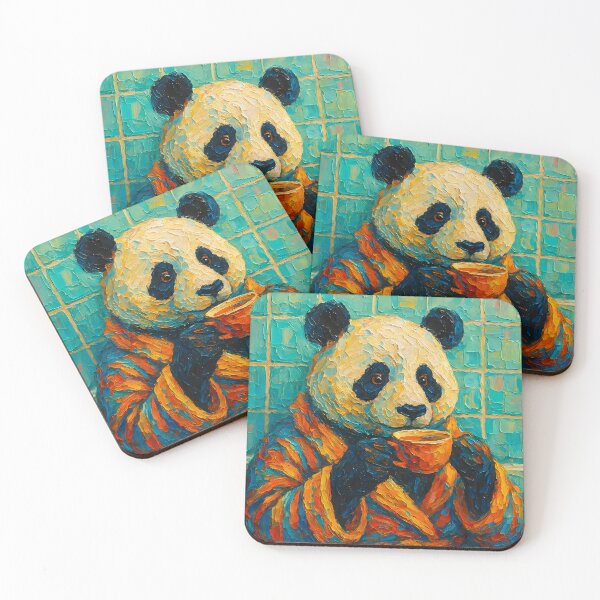 Item preview, Abstract Impasto Painting of Whimsical Panda Tea Time | Cute Cozy Panda Illustration | Colorful Modern Cottagecore Animal Wall Art Print designed and sold by PaintedPixels01.