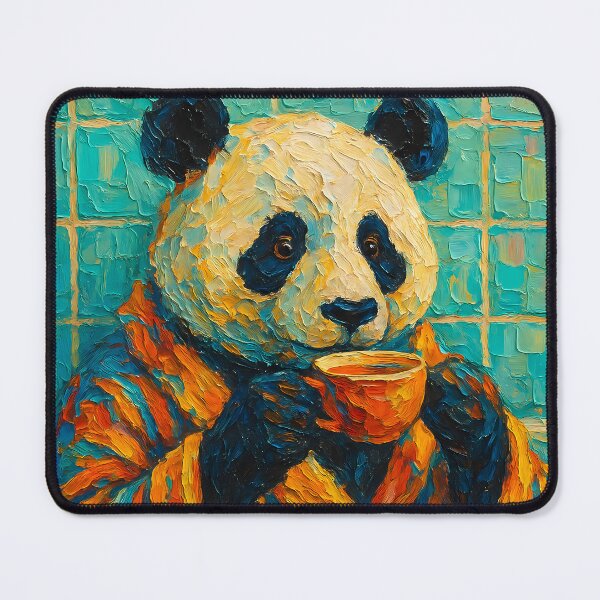 Item preview, Abstract Impasto Painting of Whimsical Panda Tea Time | Cute Cozy Panda Illustration | Colorful Modern Cottagecore Animal Wall Art Print designed and sold by PaintedPixels01.