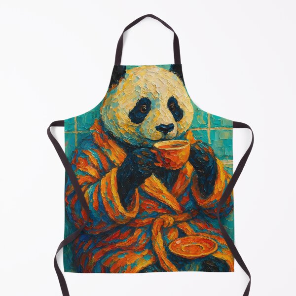 Item preview, Abstract Impasto Painting of Whimsical Panda Tea Time | Cute Cozy Panda Illustration | Colorful Modern Cottagecore Animal Wall Art Print designed and sold by PaintedPixels01.