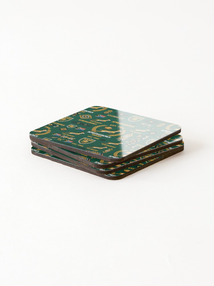 Thumbnail 4 of 5, Coasters (Set of 4), Springboks Rugby Pattern  designed and sold by SaltCraft.