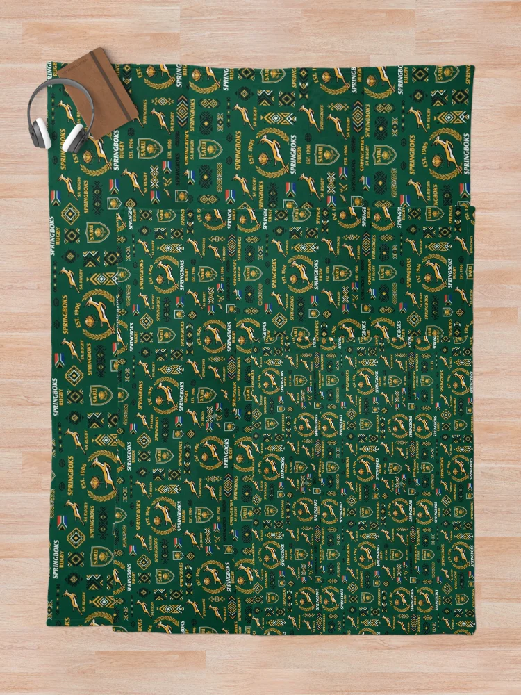 Thumbnail 5 of 6, Throw Blanket, Springboks Rugby Pattern designed and sold by SaltCraft.