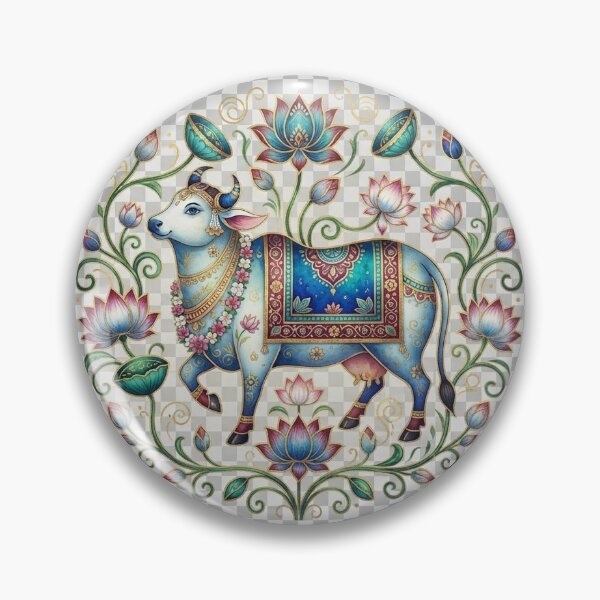 Item preview, Traditional Indian Cow and Lotus Motif - Pichwai Art Inspired - Ethnic Indian Home Decor and Apparel designed and sold by skpcreation.