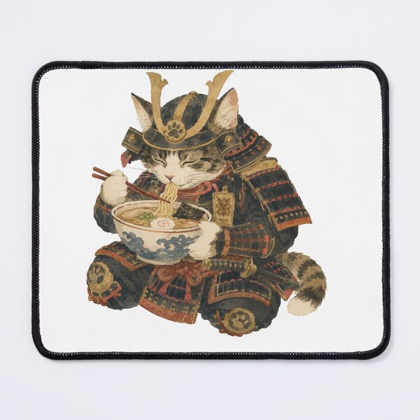 Item preview, Ramen Cat Samurai - Warrior Cat Eating Noodles designed and sold by medicalkinoko.