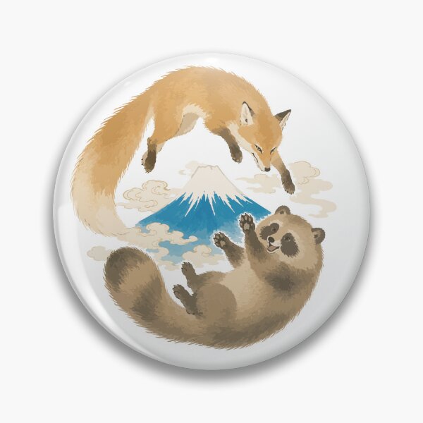 Item preview, Fox and Tanuki - Playful Japanese Folklore Animals with Mt. Fuji designed and sold by medicalkinoko.