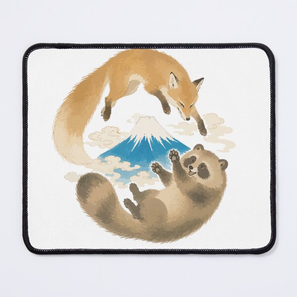 Item preview, Fox and Tanuki - Playful Japanese Folklore Animals with Mt. Fuji designed and sold by medicalkinoko.
