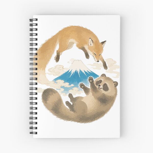 Item preview, Fox and Tanuki - Playful Japanese Folklore Animals with Mt. Fuji designed and sold by medicalkinoko.