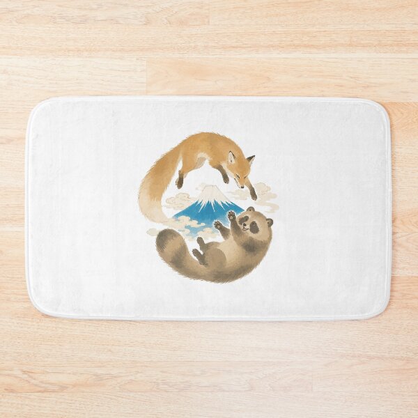 Item preview, Fox and Tanuki - Playful Japanese Folklore Animals with Mt. Fuji designed and sold by medicalkinoko.