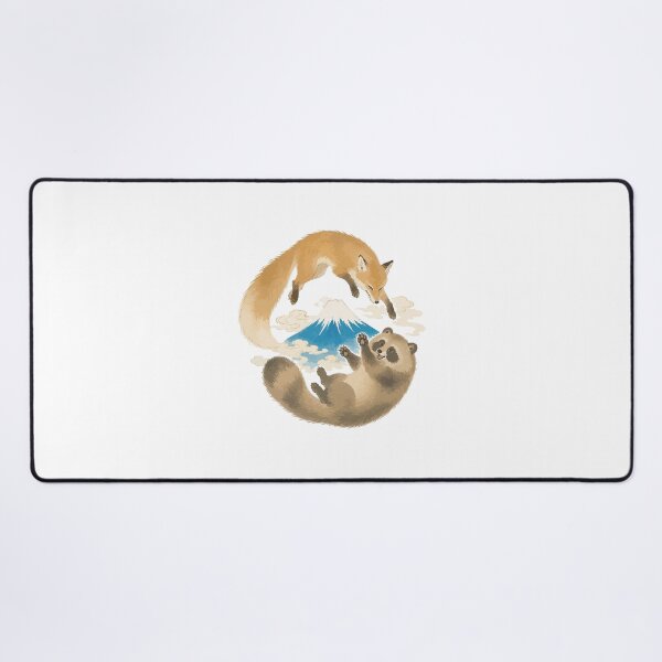 Item preview, Fox and Tanuki - Playful Japanese Folklore Animals with Mt. Fuji designed and sold by medicalkinoko.
